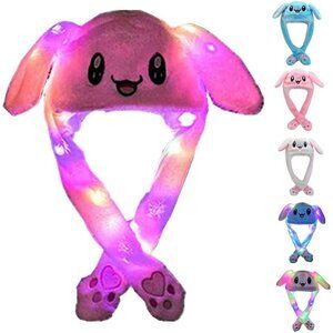 Kids Pink Bunny Hats  Funny Plush Ears Moving Jumping Rabbit Hats for Christmas